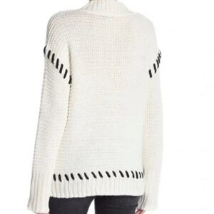 New TOPSHOP Cozy Chunky Oversized Cream Knit Sweater with Black Stitching